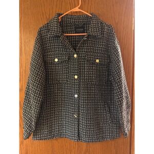 Stoosh Black White Tweed Jacket Women's Large Long Sleeve Button‎ Front Coat